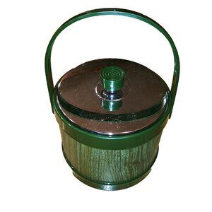 Vintage ATAPCO Ice 7" Bucket with Handle Plastic Green Wood Pattern U.S.A.